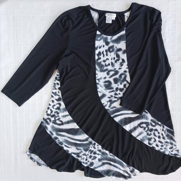 Gardy Animal Print Black White Long Flair Top Tunic Size M - Picture 4 of 7